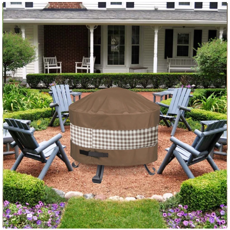 

600D Waterproof Outdoor Patio Round Fire Pit Cover UV Protector Grill BBQ Barbecue Garden Yard Canopy Furniture Dust Covers