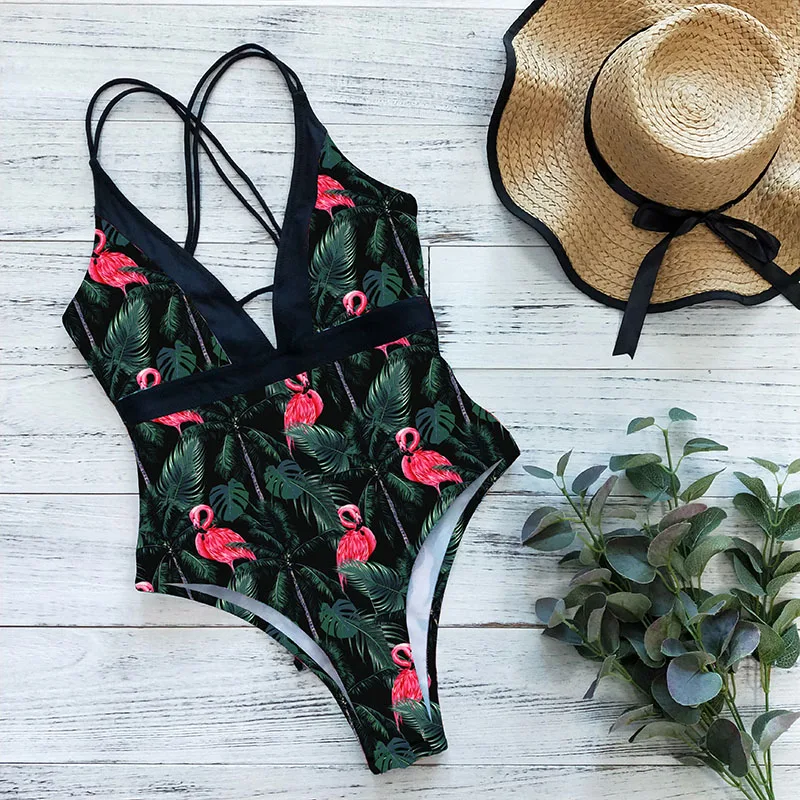 2021 слитный купальник с лямкой на шее женский сексуальный цветочным рисунком