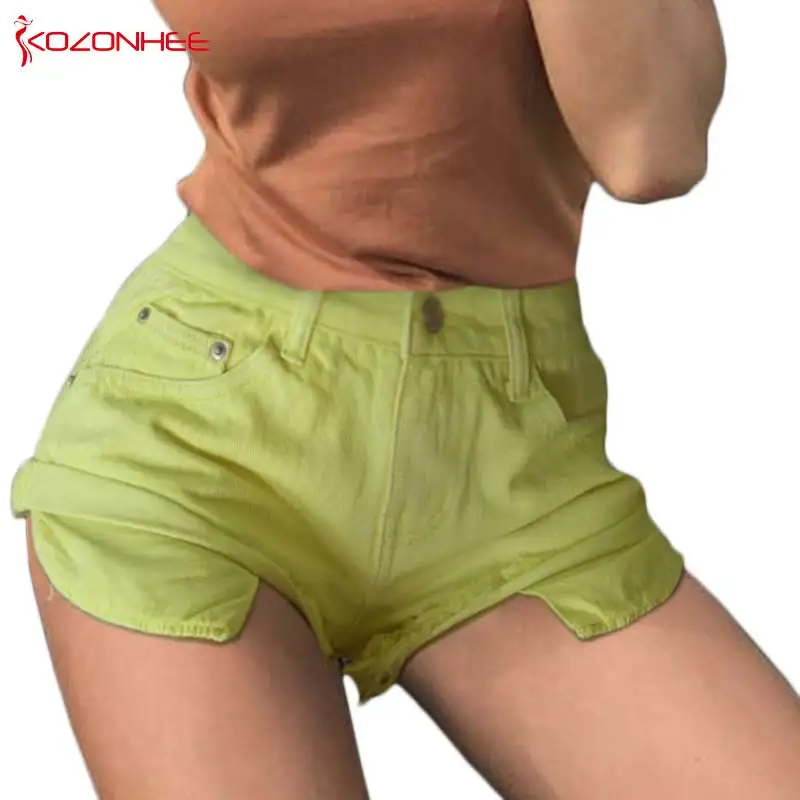 

Fluorescent yellow Inelastic Women Denim Shorts With high Waist short Tassel Female Summer Shorts For Women's jeans
