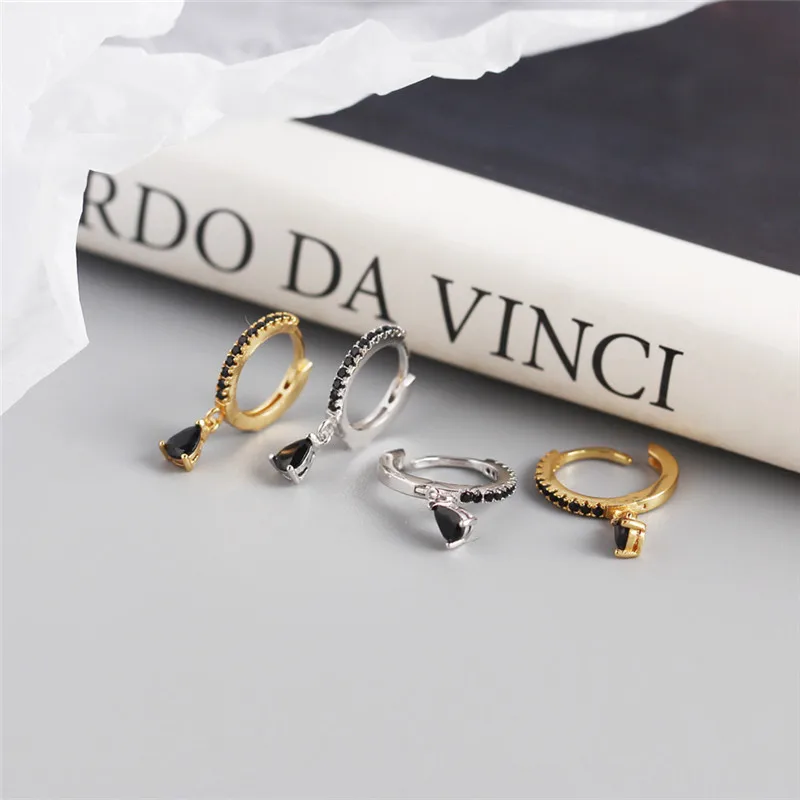 

ying Vahine 100% 925 Sterling Silver Black & White Drop-shaped Zircon Pendant Drop Earrings for Women