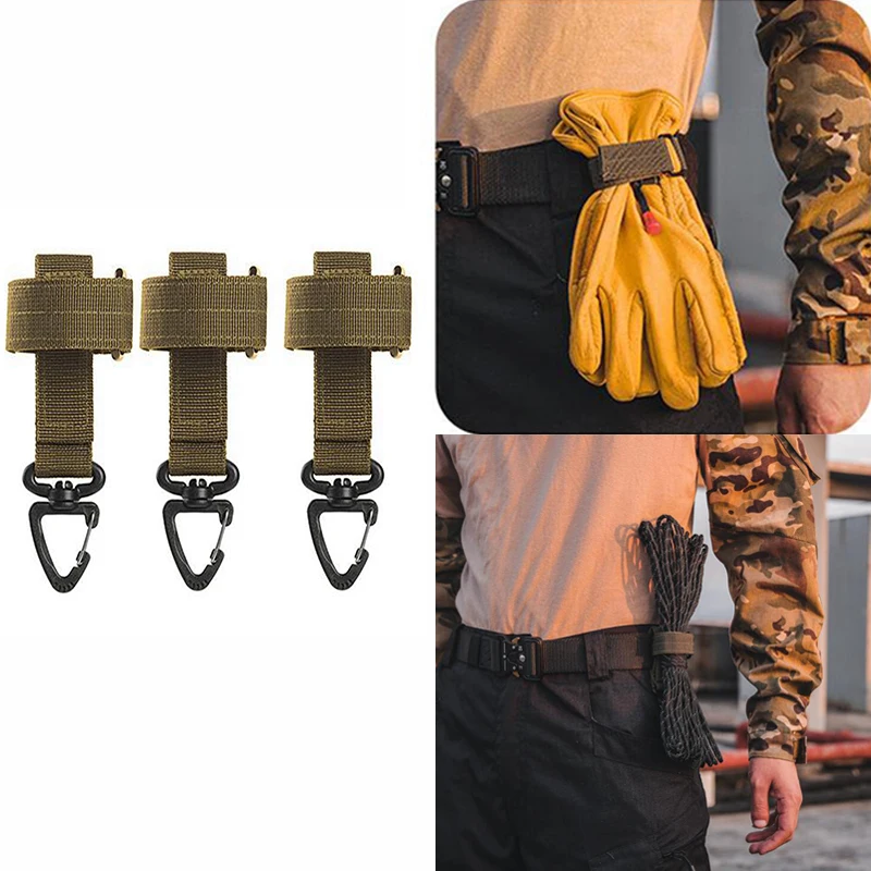 

3pcs/SET MOLLE Blet Loop Keychain Keyring With Metal Carabiner Hook Rope Gloves Organizer Outdoor Hunting Hiking Camping Tools