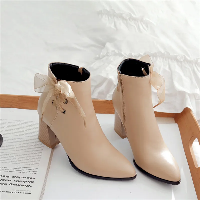 Женские ботильоны на толстом высоком каблуке ANNYMOLI осенне зимние полусапожки с