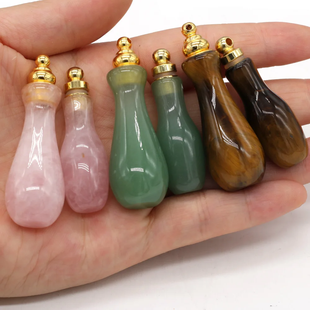 

Natural Gems Stone Essential Oil Diffuser Perfume Bottle Pendants Tiger Eye Rose Quartzs Vase Shape for Jewelry Making DIY