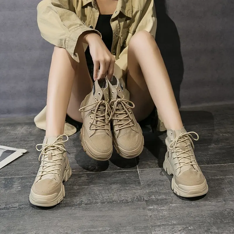 

Plus Size Chunky Sneakers Fashion Autumn Ankle Boots Women Shoes Woman Winter Boots Cloth Patchwork Thick Sole Platform Shoes