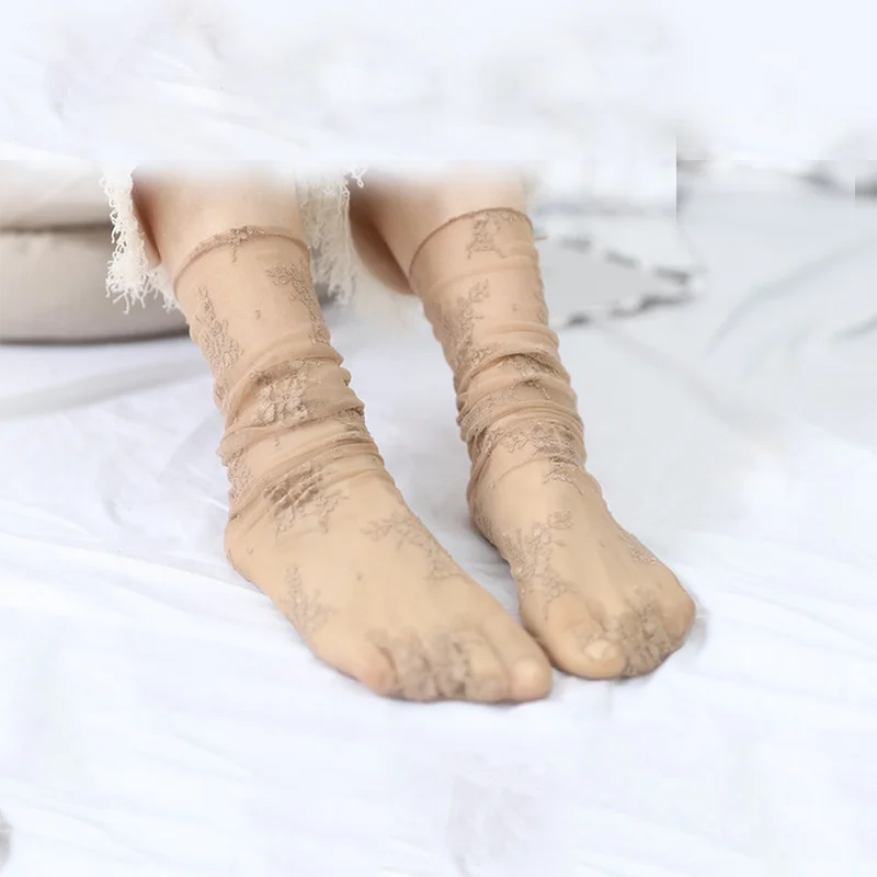 Модные женские японские сетчатые ворсовые носки летние тонкие кружевные дышащие