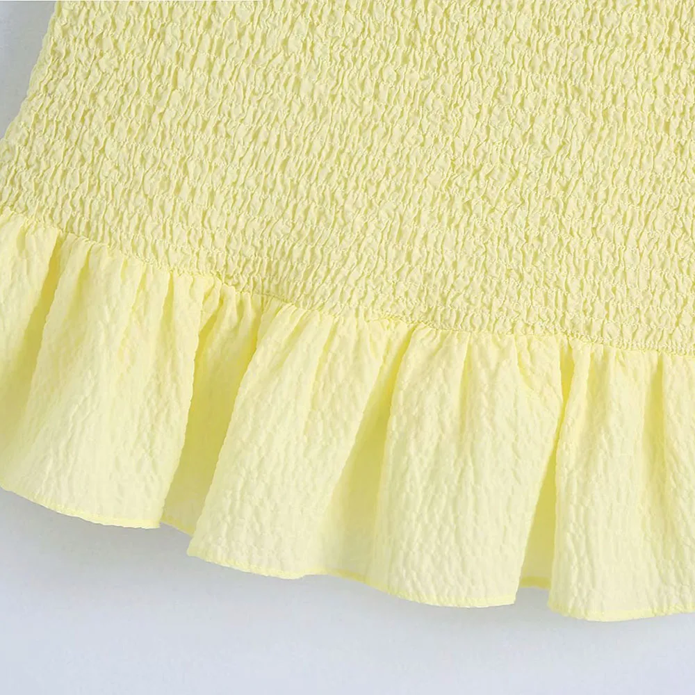 

2021 summer new women's pure color super sweet puffy sleeves waist slimming laminated decoration mini dress dresses