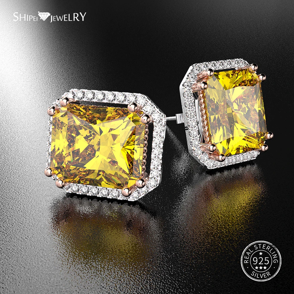 Женские квадратные серьги гвоздики Shipei свадебные с искусственным рубином и