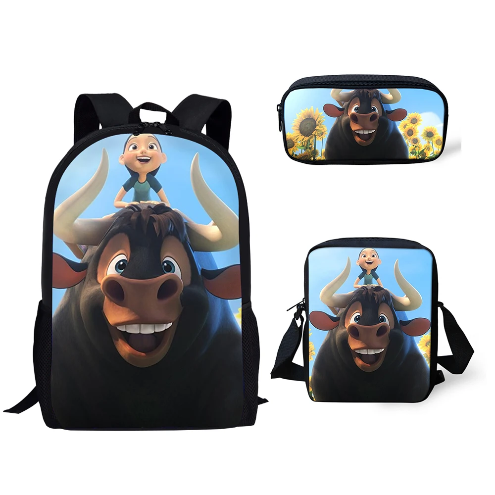 HALYUNASC 3PCs/Set Children's School Backpack Ferdinand Pattern School Bags Cartoon Anime Design Teenagers Book-Bags Set