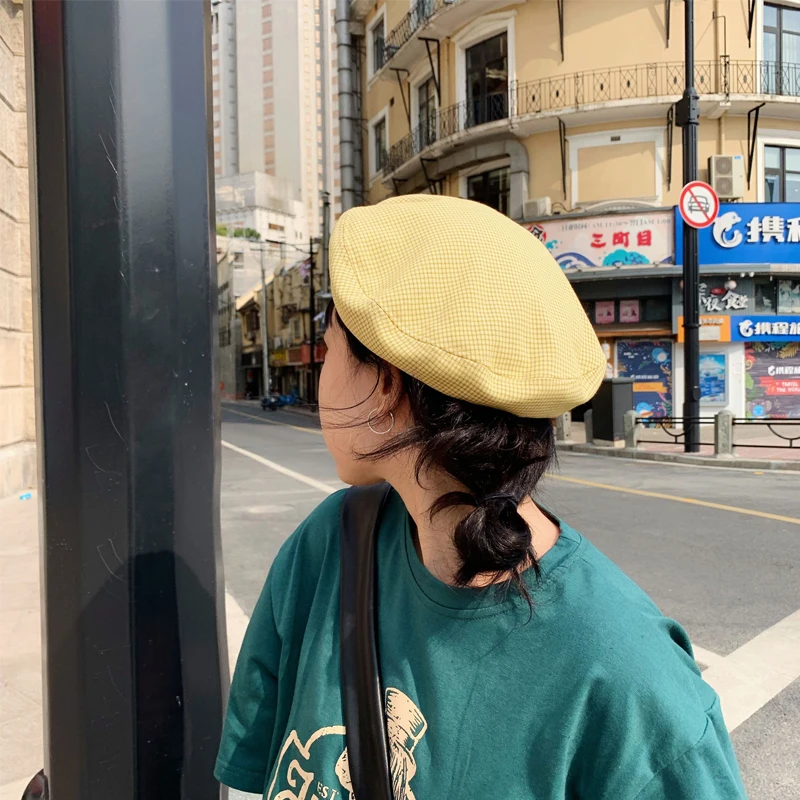 Берет Foux женский клетчатый полосатый в японском стиле с надписью дизайнерские