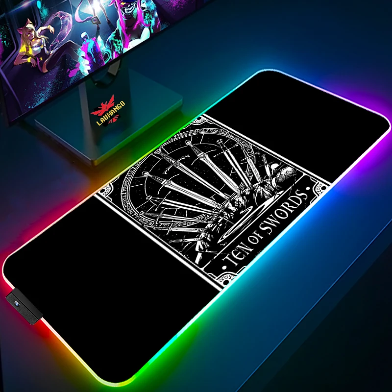 

Gaming Mouse Pad Tarotfor Gamers Mat Computer Rgb Mousepads Large Gamer Rug Diy Desk With Backlight Table Keyboard Anime Pad XXL