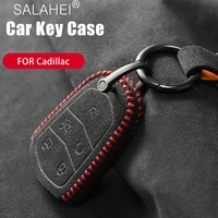 suede leather car key case cover keychain ring protector shell fob for cadillac esv escalade cts xts srx ats ct5 xt4 xt5 xt6 xls
