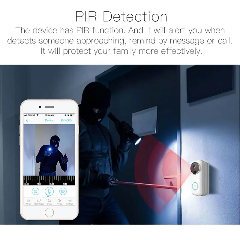 Дверной Звонок камера Wifi 1080P видео звонок двухстороннее аудио Обнаружение