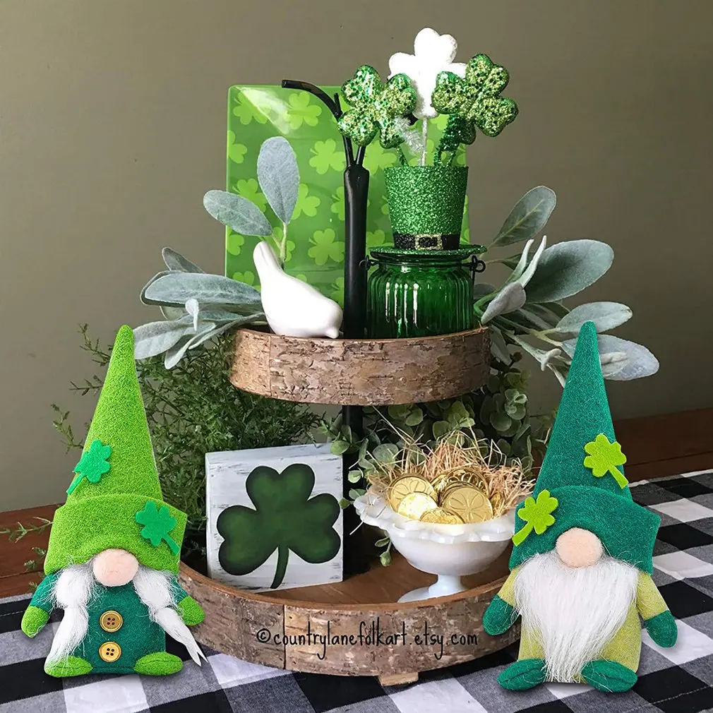 

1pc St. Patrick's Day Green Hat Gnome Doll Festiva Day Leprechaun Shamrock Handmade Swedish Plush Toys Doll Household Ornaments