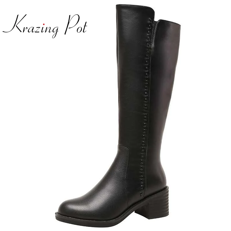 

krazing pot superstar recommend genuine leather round toe high heels ins beauty girls dating classic style thigh high boots L70
