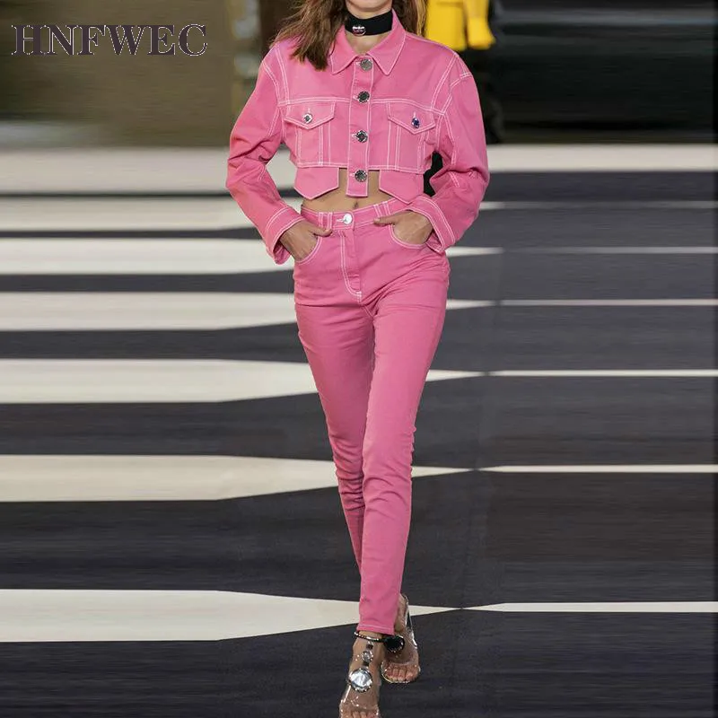 

Женское джинсовое пальто, короткая джинсовая куртка, розовый джинсовый топ с высокой талией, джинсовое пальто с длинным рукавом, Модная Джи...