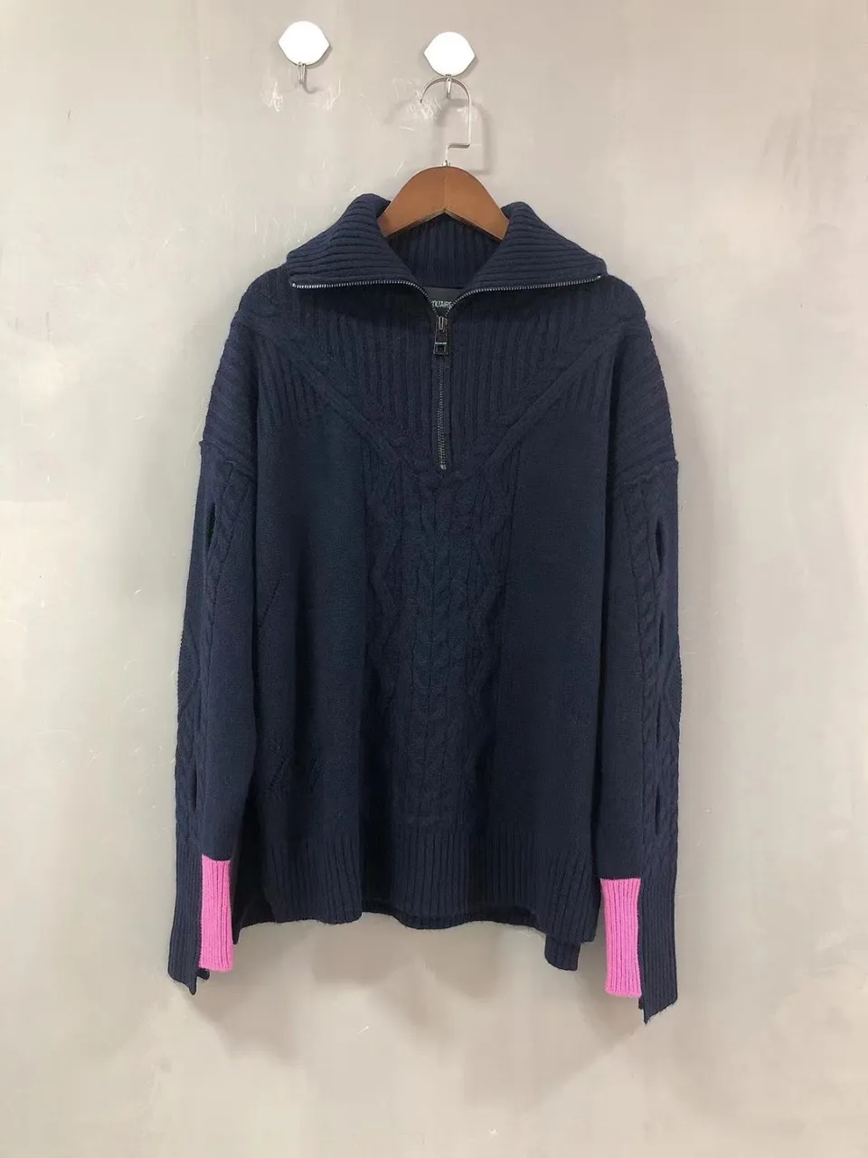 

2021 Autumn Winter Ladies Turn-Down Collar Patchwork Long Sleeve Cashmere Knitwear Pullover Tops Women's Knitted Zipper Sweater