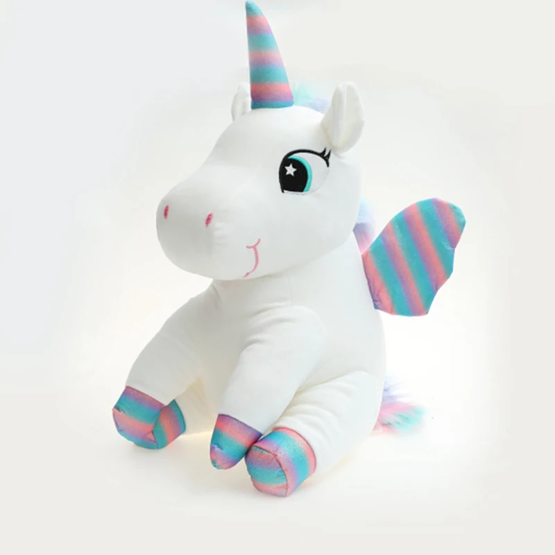 

45cm Fantastic Rainbow Wings White Unicorns Plush Toy Cartoon Fly Horse Stuffed Animals Doll Lovely Gift For Girl Baby Birthday