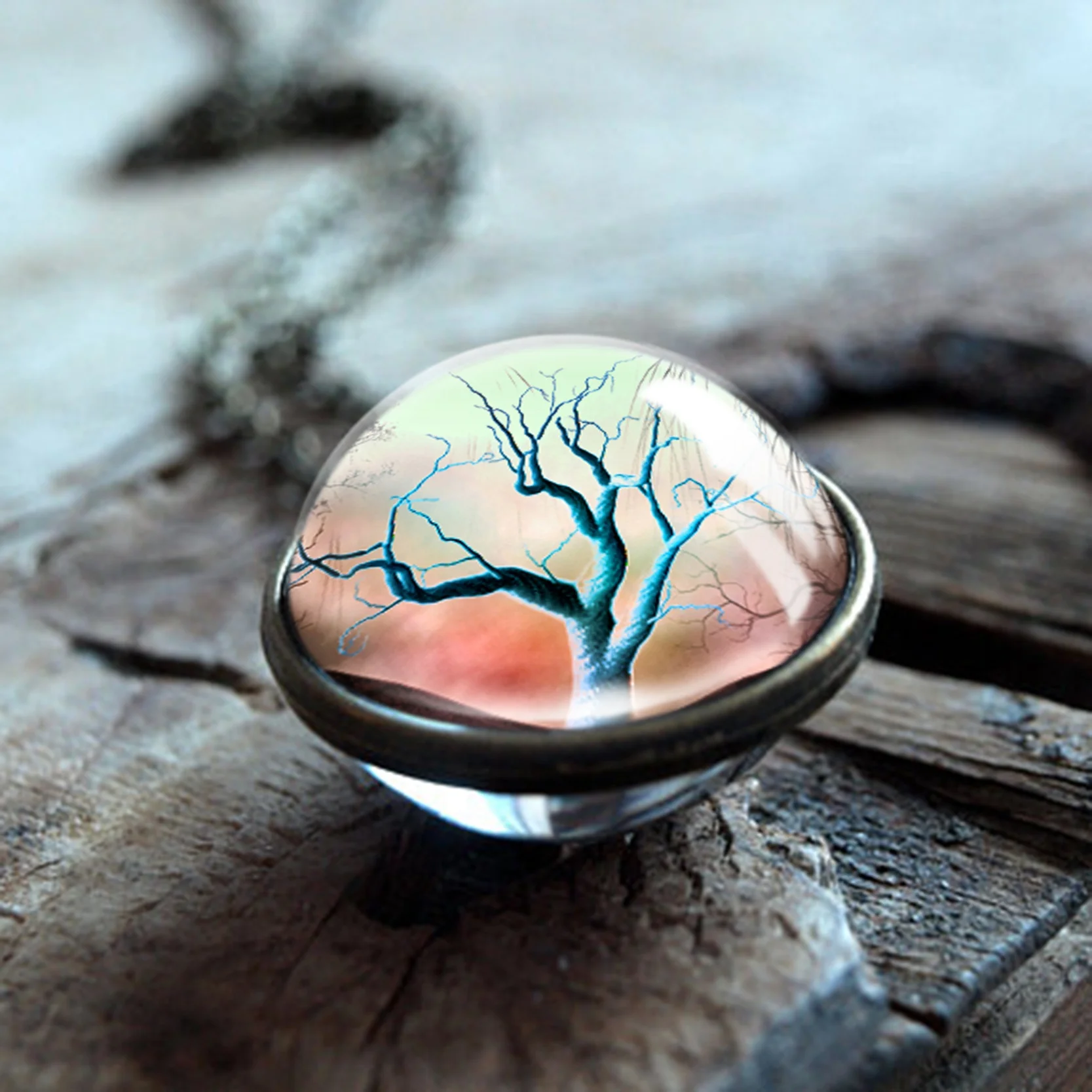 The Tree of Life Art ожерелье модный двойной боковый стеклянный шар подвеска бронзовая