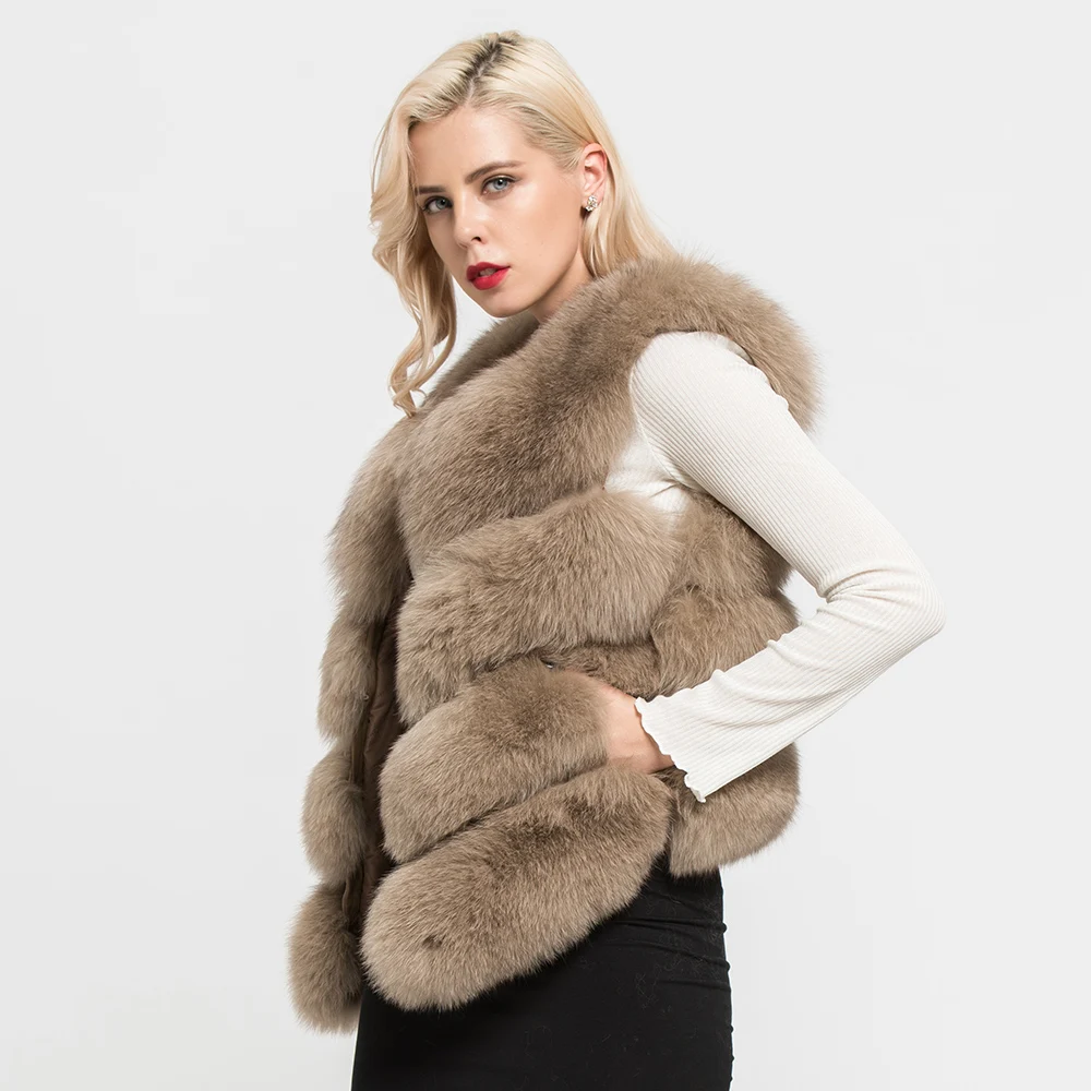 Jancoco Max 12 цветов Топ мягкий толстый натуральный Лисий мех жилет 4 ряда Женская Зимняя мода натуральный меховой жилет короткая куртка новинка S7164