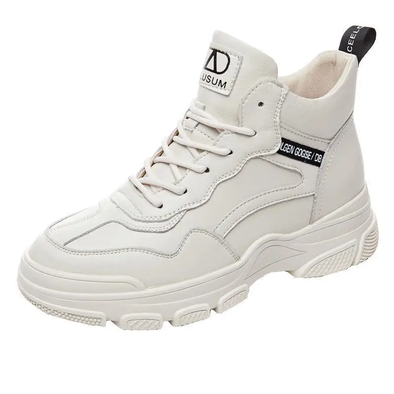 

Теплые зимние ботинки на меху кролика Ins, мотоциклетные ботинки из натуральной кожи на шнуровке, женская повседневная обувь на платформе, же...