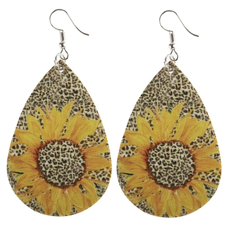 

Trendy Sunflower Earrings For Women Water Drop Statement Elegant Leopard Earrings Fashion Jewelry Accessories Hot Sale Girl Gift