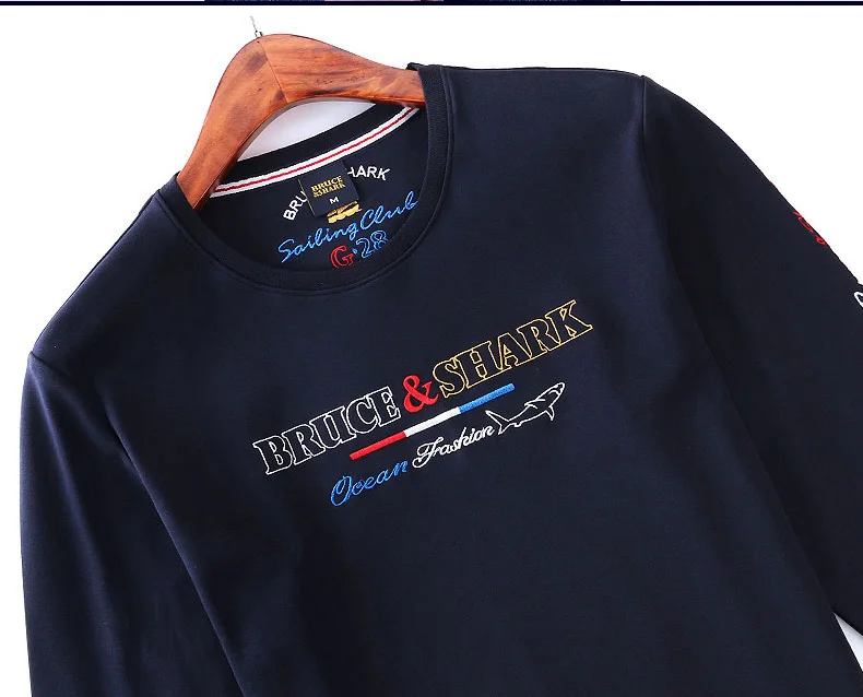 Брюс и Акула длинный рукав для мужчин размера плюс M To3XL 4XL хлопок 95% модная повседневная мужская высокая круглая 2355 с вышивкой