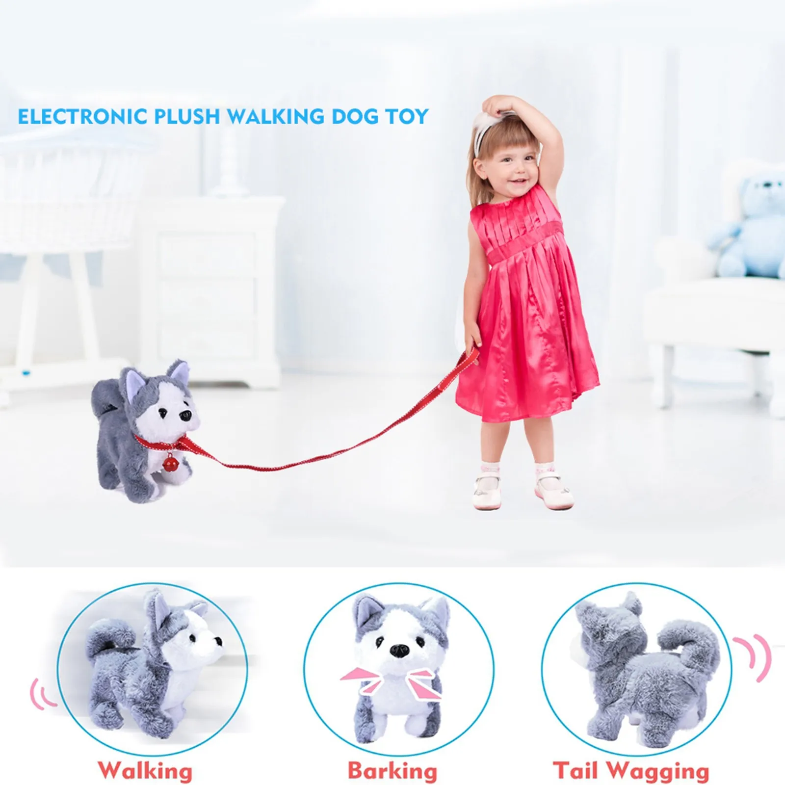 Плюшевый плюшевый щенок Электронная Интерактивная прогулочная собака лай