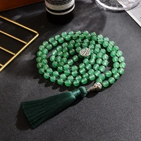108 count 8mm green aventurine jade beads knotted japa mala necklace meditation yoga prayer rosary for men and women jewelry