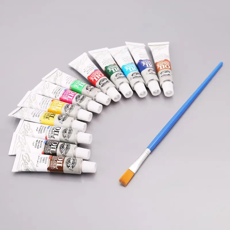 

12 Colors Acrylic Paint Drawing Pigment Oil Painting 6ml Tube With Brush Set Artist Supplies
