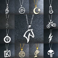 punk animal music skull stainless steel necklace long chain gold silver color fashion jewelry for men women birthday gift