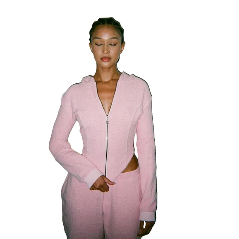 

92K20S08576 Spring and autumn casual new cardigan hooded long sleeve sweater high waist pants casual suit two piece set