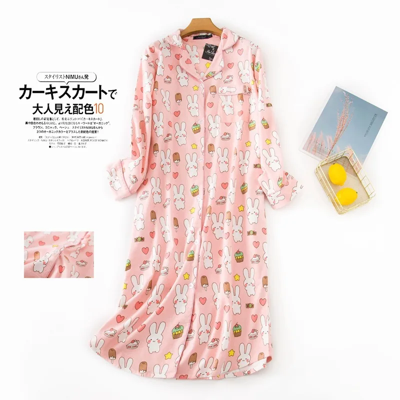 

Button-down Nightwear Lapel Women Sleepdress Cotton Intimate Lingerie Long Sleeve Nightgown Soft Loose Kimono Dressing Gown