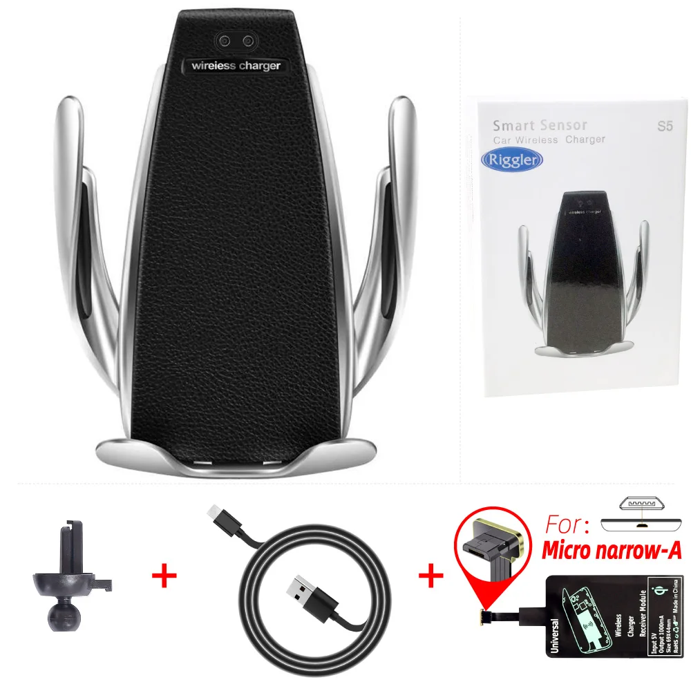 for USB narrow A Умный датчик S5 автомобильное крепление авто зажим Беспроводное зарядное устройство для iPhone XS XR samsung Note9 S10 S9 Qi 10 Вт быстрое зарядное устройство - Тип штекера: for USB narrow A