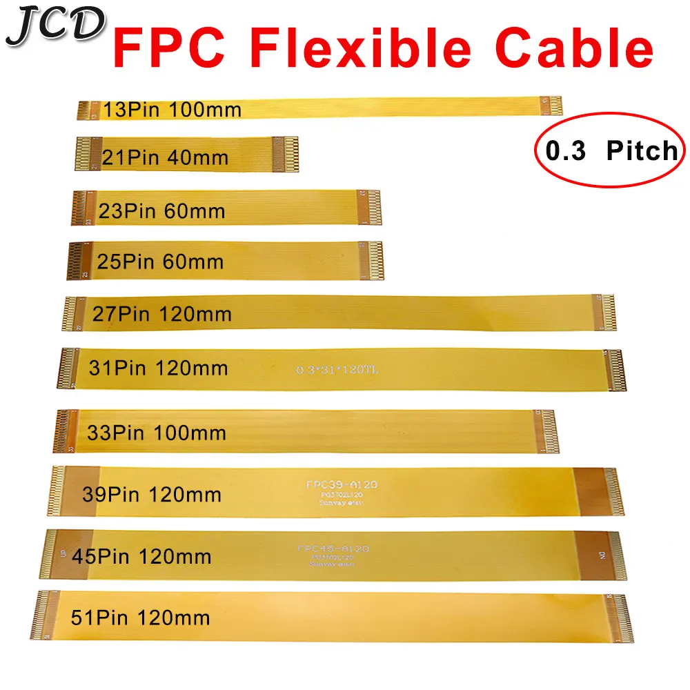 

JCD 0.3 mm Pitch 13 21 23 25 27 21 33 39 45 51 Pin FFC FPC Flexible Flat Cable Forward Direction FPC Connector cable