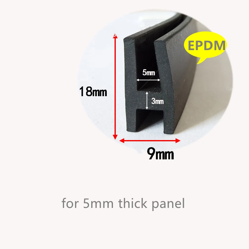 

Rubber H Shape Sealing Strip Edge Banding Encloser Shield for Frameless Glass Metal 5mm Thick Panel Board Black
