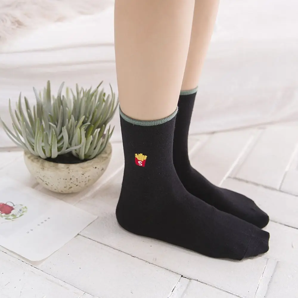 Женские носки в Корейском стиле с вышивкой Мультяшные закуски картофель фри