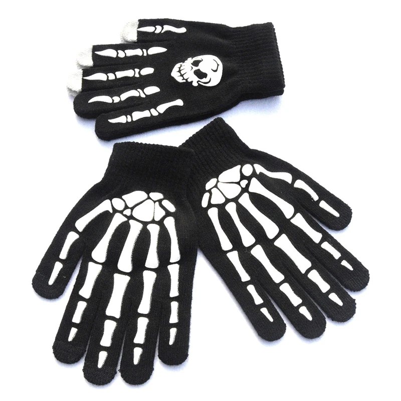 

Keep Warm Unisex Halloween Supplies Luminous Gloves for Winter Hand Warmer Non Slip Horror Hand Bone Skull Grimace Mitten Gloves