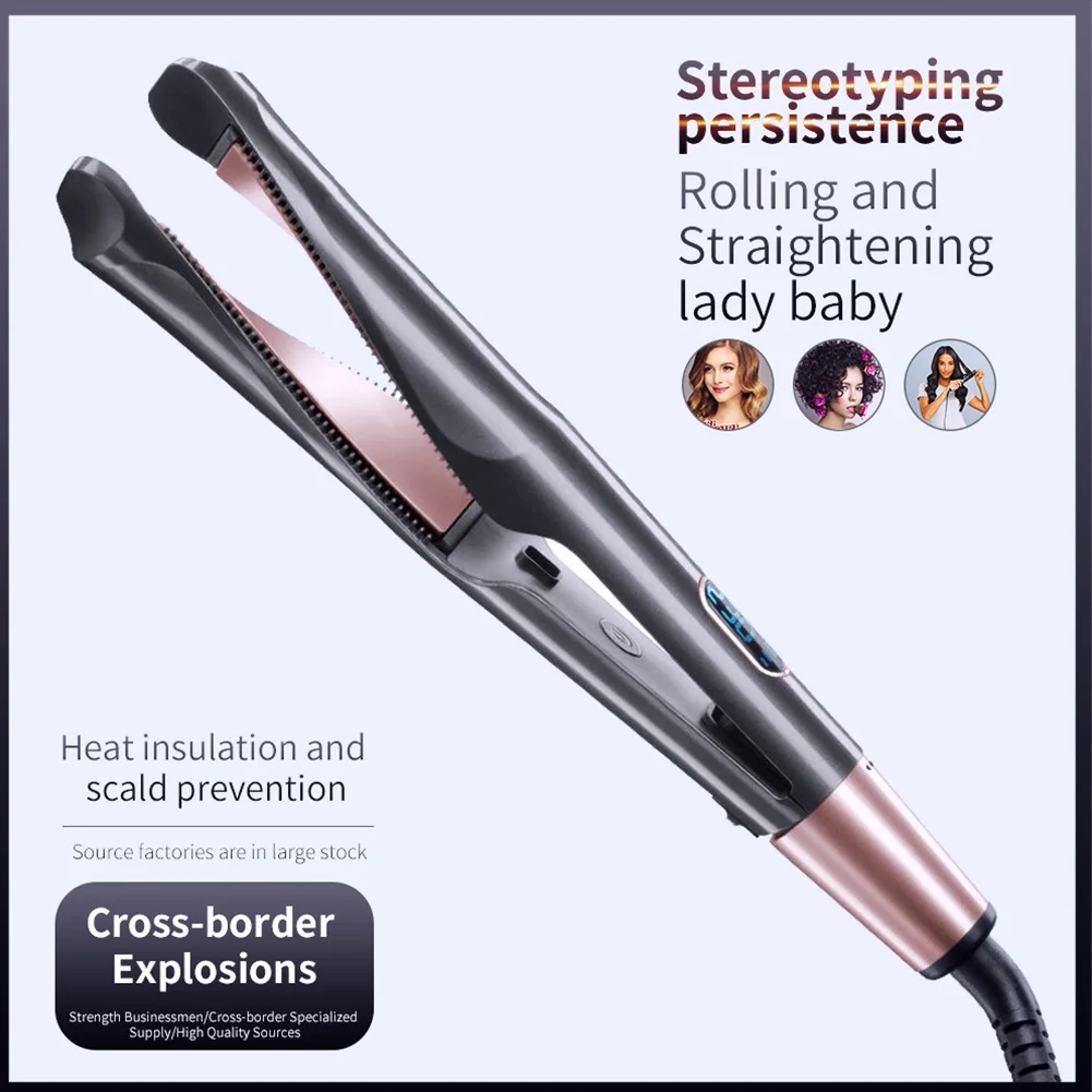 2 In 1 Hair Curling Iron Salon LED Display Tourmaline Ceramic Multipurpose Quick Heating Straightening Styling Tool Dual Voltage |