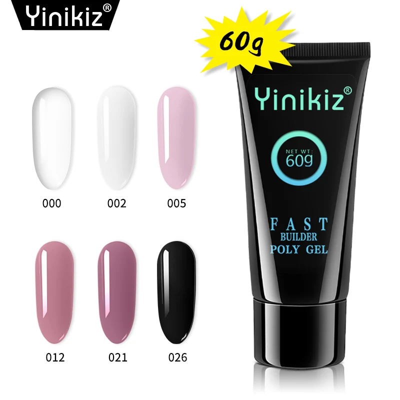 Yinikiz, Быстросохнущий УФ-гель, полигель, 60 г, 6 цветов, камуфляжный, вылечиваемый, УФ и светодиодный, лампа, твердый гель, замачиваемый, гель для ногтей, полигель