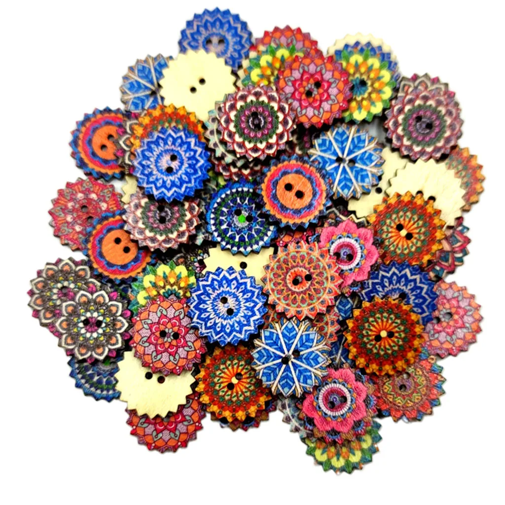 100Pieces Vintage Gear Shaped Wooden Buttons Round 2-Holed Fastener for | Дом и сад
