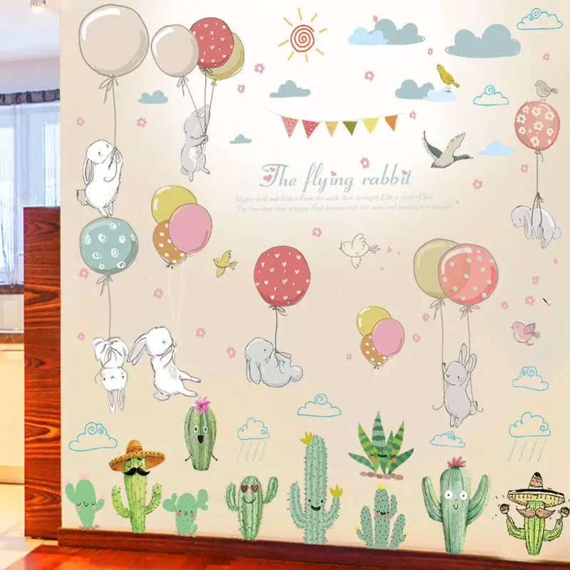 Мультяшные воздушные шары кролик наклейки на стену для детской комнаты спальни