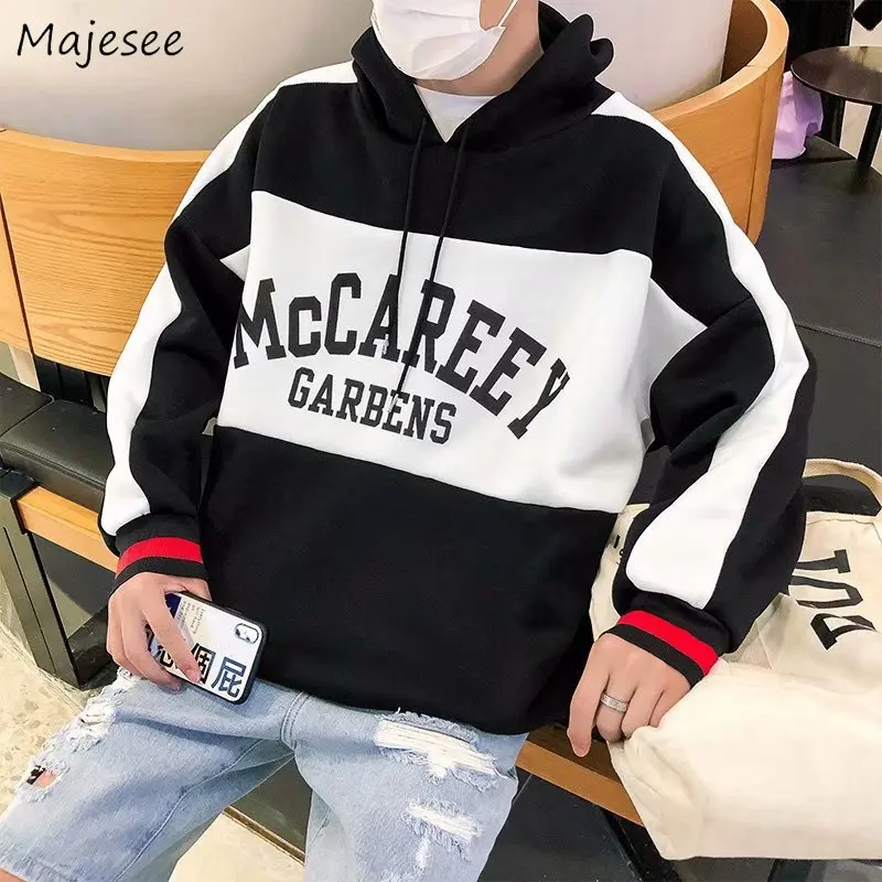 Толстовки с капюшоном мужские плюс бархат досуг буквенным принтом s пэчворк