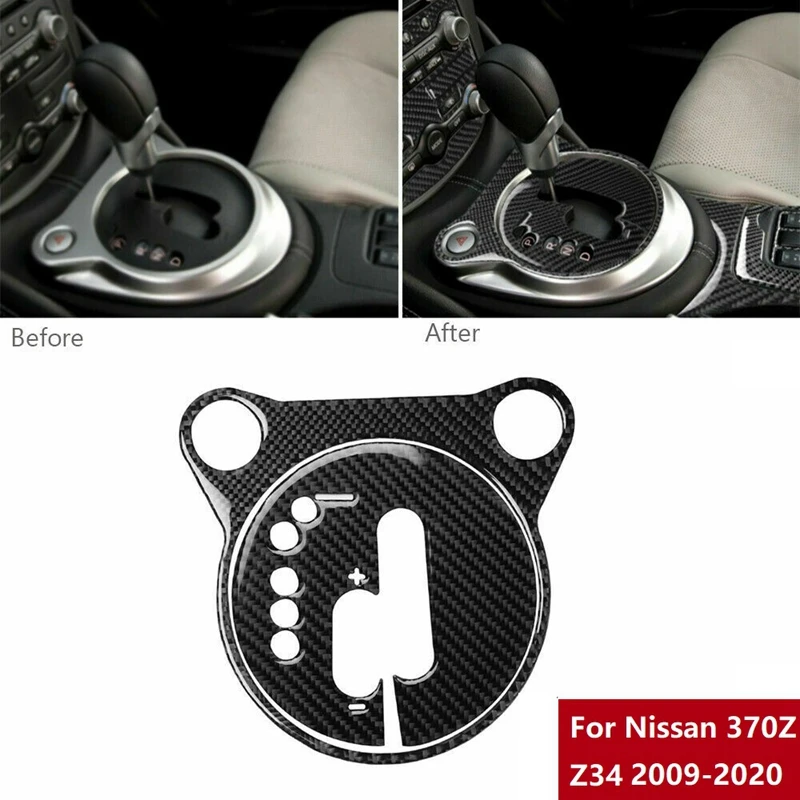 

2Pcs Interior Gear Shift Box Panel Decoration Frame Trim Cover Carbon Fiber Refitting For Nissan 370Z Z34 2009‑2020 LHD