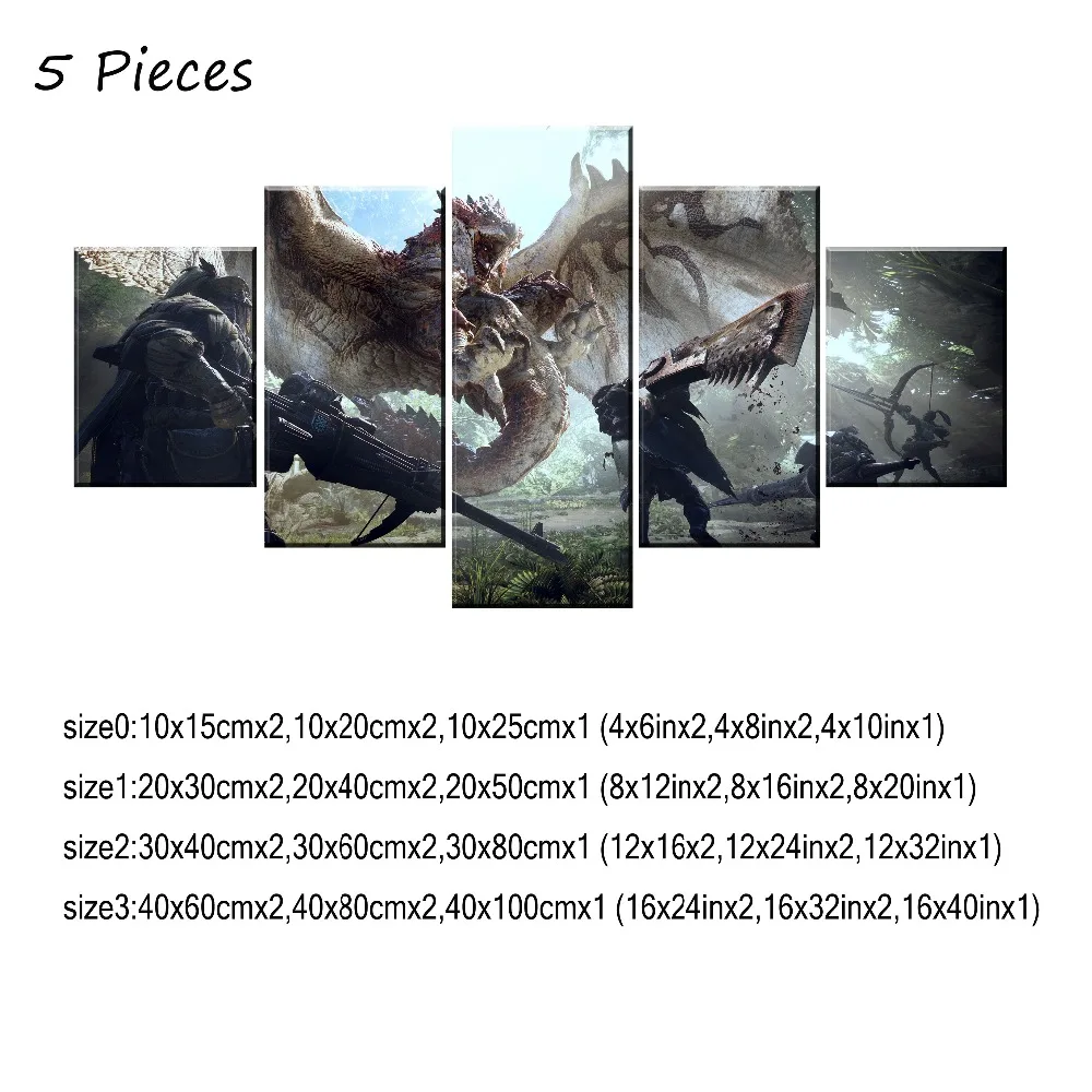 5 шт. плакаты Monster Hunter World Game постер настенный художественный декор картина холст HD