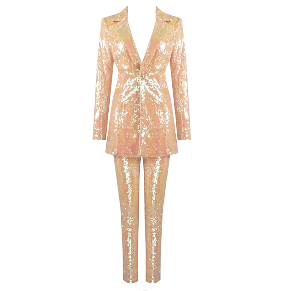 Женский костюм-двойка пиджак с длинным рукавом и штаны высокой талией