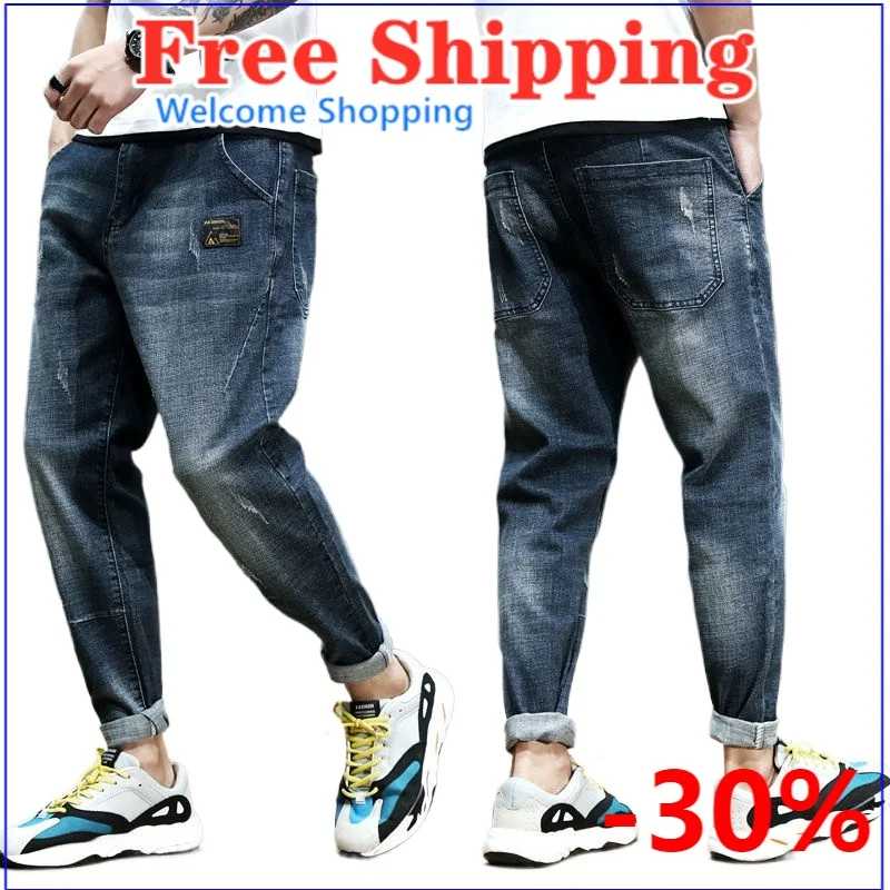 Spring autumn men's jeans Harem long pants trend winter Capris loose size elastic casual wear Ankle-length Pants casual man