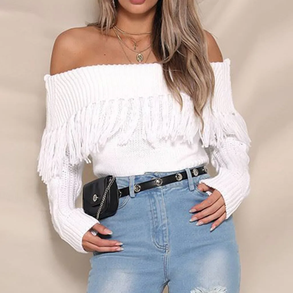 2019 Autumn Winter New Women Collar Sweater All-match Long Sleeved Shirt Slim One-neck Female Thread Tight Pullover#G30 | Женская одежда