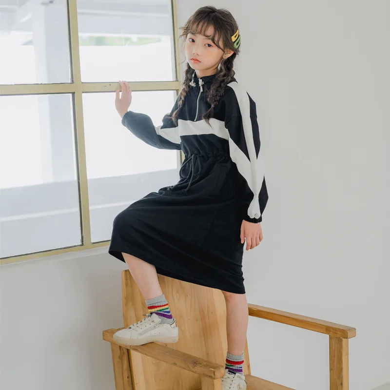 Big Girls Dress Autumn New 2019 Teens Children Casual Color block Long Sleeve Toddler Sweatshirt Vestidos Leisure | Детская одежда и
