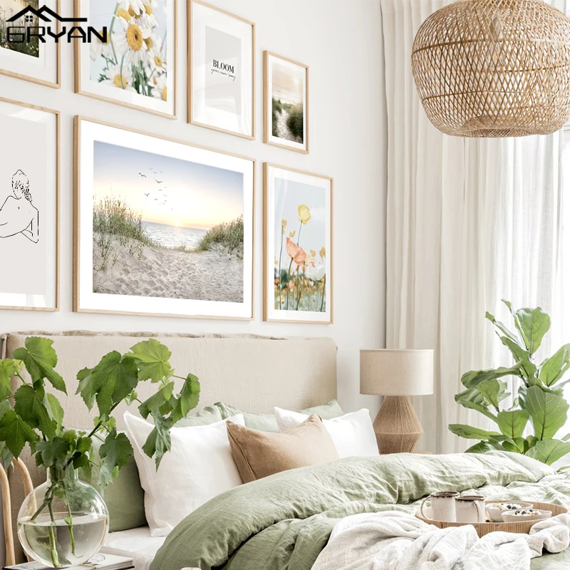 Скандинавская Маргаритка и Маковый цветок холст Художественная печать живопись