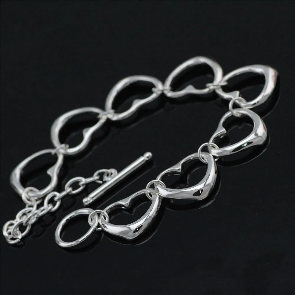 Новый Серебряный браслет Классическая мода сердце к сердцу дикая женщина